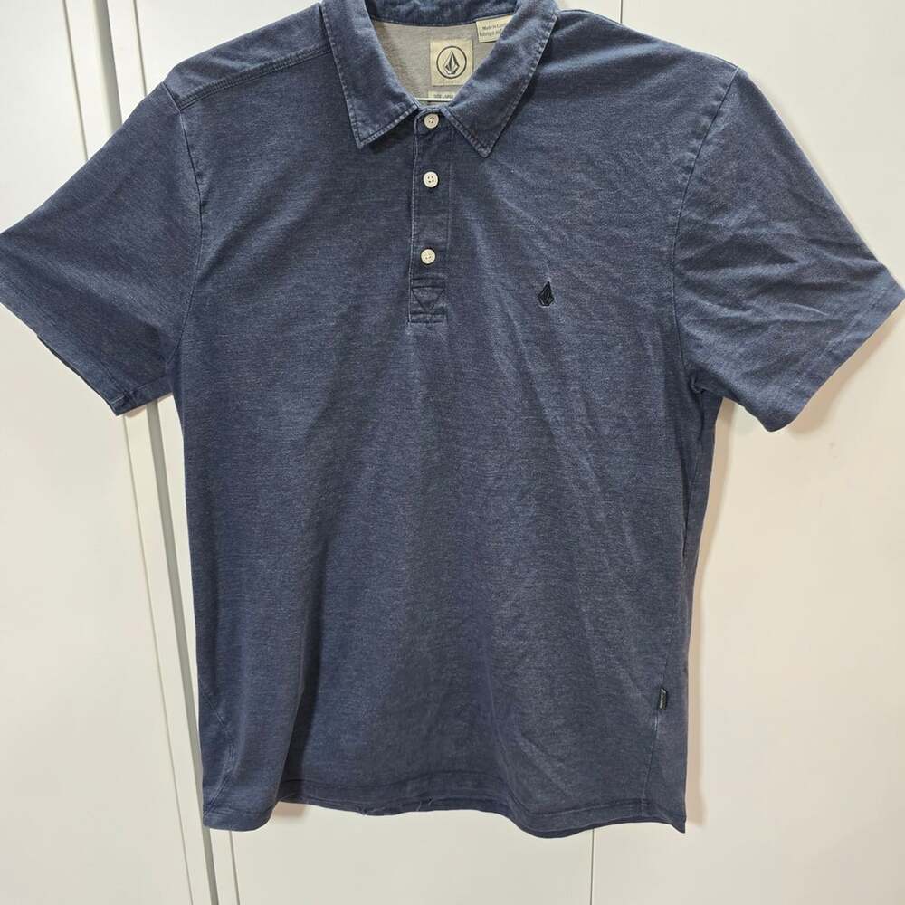 Volcom Polo Shirt Size Large Blue Short Sleeve